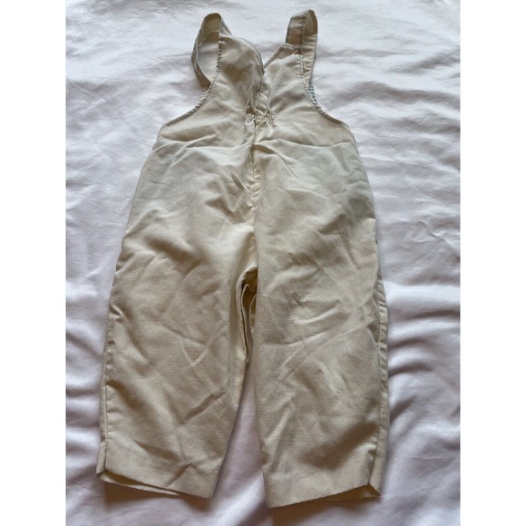 Vintage White Lightweight Cotton Patchwork Wagon Overalls One Piece Button 12 mo - Picture 10 of 11